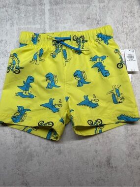 Old Navy Yellow Swim Shorts with Blue Dinosaur Print 18-24 mo